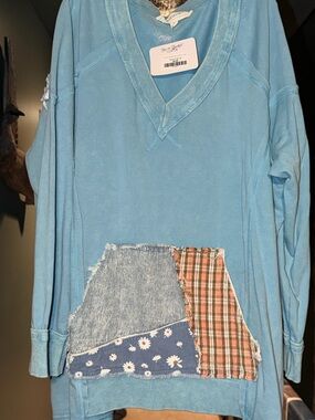 BlueVelvet Seeing Stars ⭐️ Blue Star Patchwork Pullover Sweatshirt